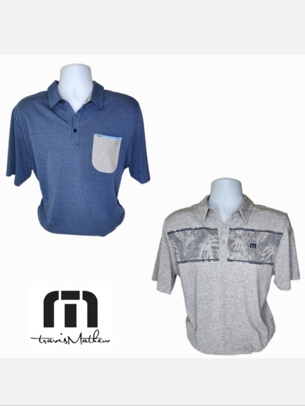 Travis Mathew Men's Short Sleeve Polo 2-Pack Bundle Blue/Gray Size L